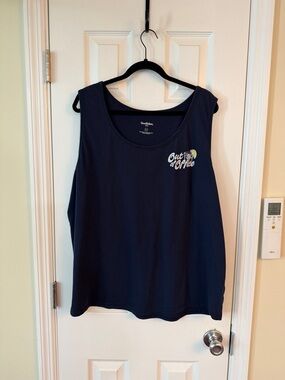 Goodfellow & Co Navy Tank Top with 'Out of Office' Palm Accent
